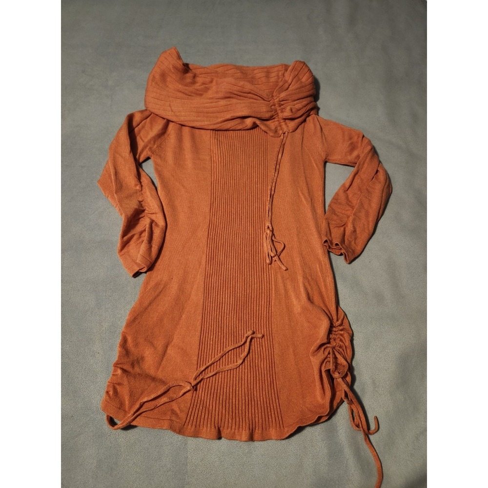 Arden B Womens Large Rust Orange Ruched Cowl Neck Tunic Top Y2K Boho L